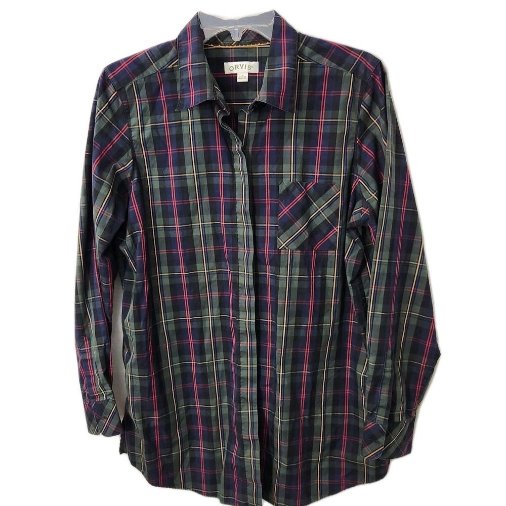 ORVIS WOMENS BUTTON SHIRT SCOTTISH PLAID SZ 12 LG CLASSIC OUTDOOR HERITAGE EUC